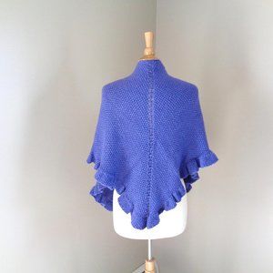 Hand knit Shawl bright purple with flounce Edge,